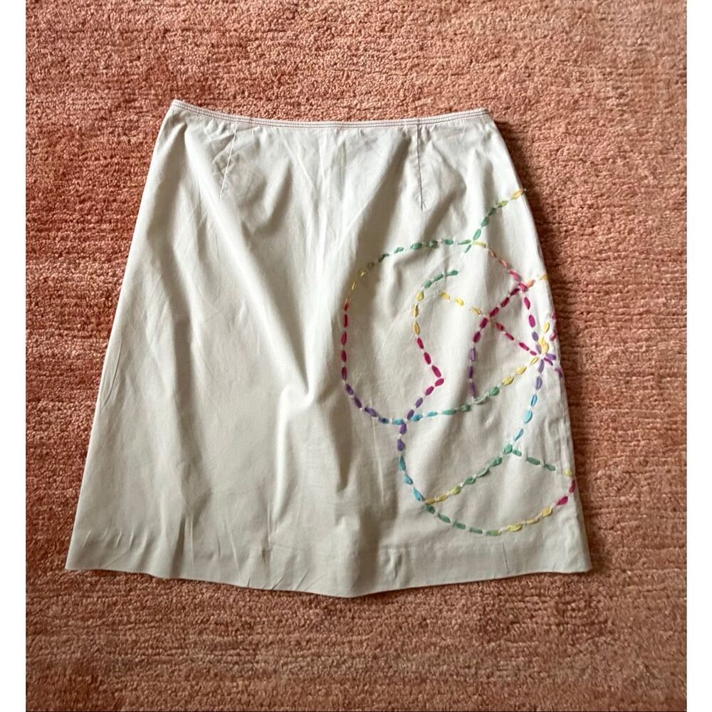 Harold’s Embroidered Cotton Blend Skirt Size 2 Beige Ribbon Embroidery